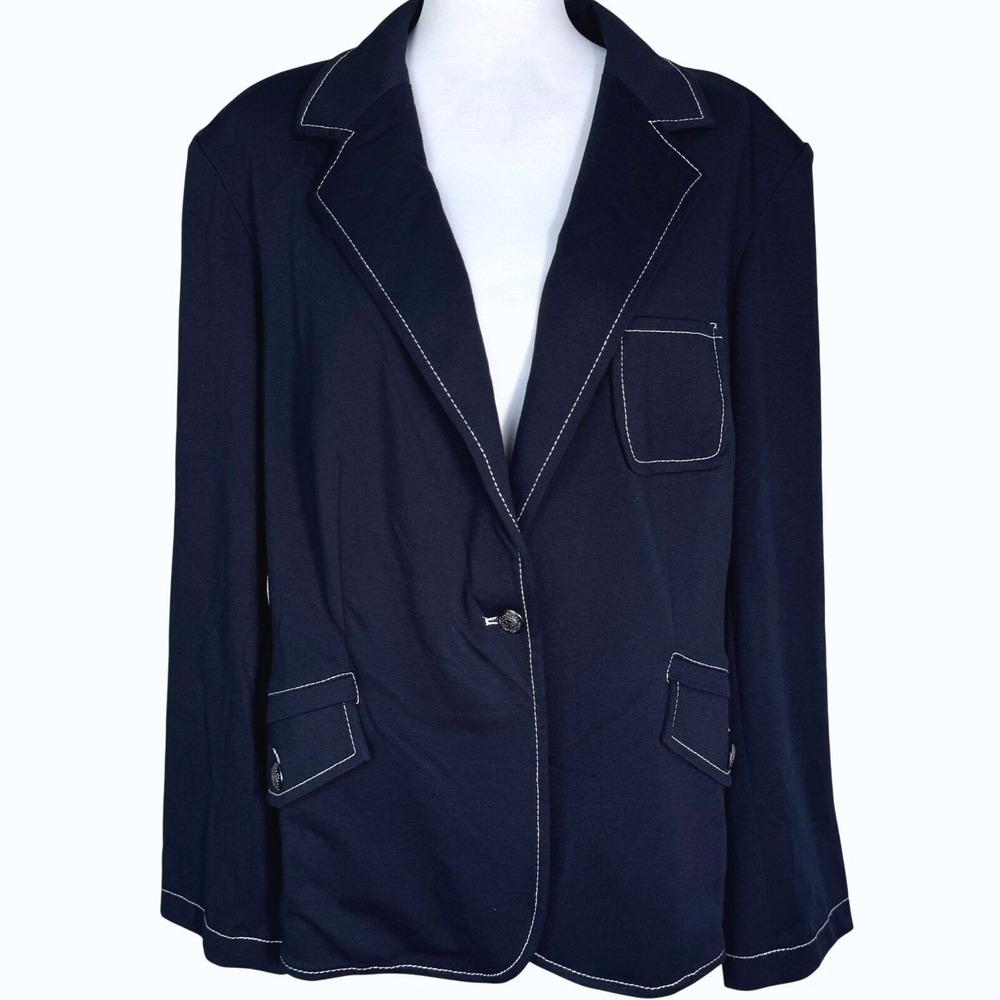 TRAVELSMITH NWT Women's 3X Black Contrast Stitch Knit Blazer Jacket Pockets